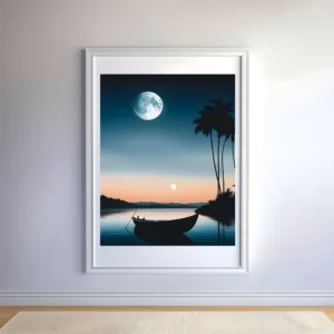 Serene moonlight above the boat Prints